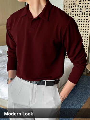 Image of Leriya Fashion Men's Black Long Sleeve Polo T Shirt | Solid Collared Casual Polo Tee for Men | Regular Fit Comfortable T-Shirt for Office, Casual (Available in Plus Size)