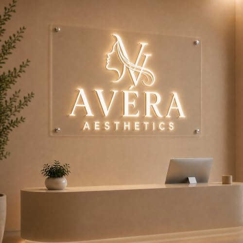 Image of Custom Business Logo Sign, 3D Dual-Lit LED Wall Sign for Reception