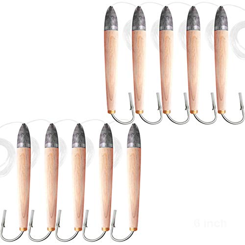 Fish Wow! 10Pcs 6" Fishing Cedar Plugs Rigged Tuna Mahi Trolling Wood Lure - Natural Unpaint #TOP22