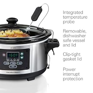 Hamilton Beach Portable 6 Quart Digital Programmable Slow Cooker Lock Dishwasher Safe Crock Lid Set Forget Stainless Steel