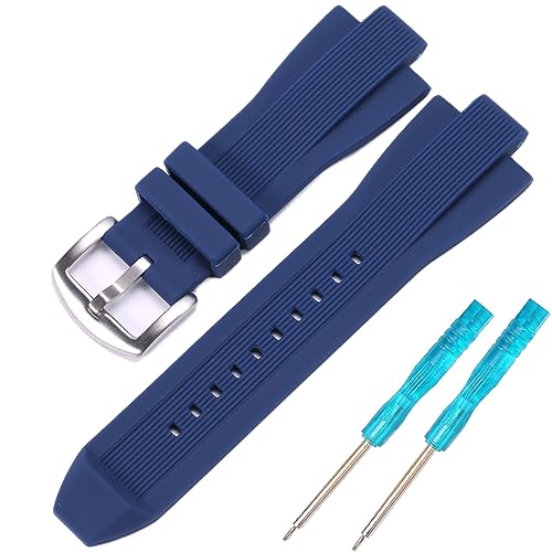 XBHSW Silikon-Uhrenzubehör, kompatibel mit Michael Kors MK8383 MK8356 MK8295 MK9020 Uhrenarmband Gummi Ersatzarmband 13 x 29 mm Armband (dunkelblaue, silberne Schnalle)