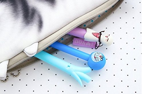 Freessom Trousse Sac a Crayon Fille Garcon Ado Kawaii Animaux Yeux Simple Original Pas Cher Grande Capacite Organiseur Fourniture Scolaire de Bureau Rangement Etudiant Cadeau Bleu