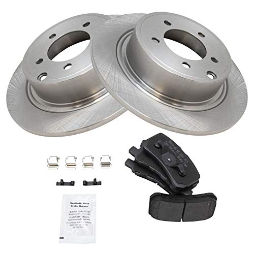Image of TRQ Rear Brake Pad and Rotor Set Semi Metallic Solid Rotors | For 2007-2017 Jeep Patriot Compass 2008-2014 Dodge Avenger 2011-2014 Sebring 2008-2017 Mitsubishi Lancer 2008-2012 Outlander