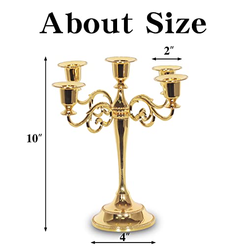 Sujun 5-Candle Metal Candelabra Candle Holder 10.6 Inch Tall Candlestick Holders For Valentine Christmas Home Party Dinning Candle Stand Gold thumb #1