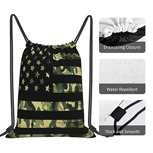 American Flag Green Camo Drawstring Backpack Sport Swim Bag Gym Sack String Bag Dance Bag Sackpack For Women Men4