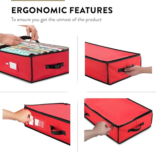 Premium Christmas Wrapping Paper Storage Bag with Interior Pockets - Fits 24 Rolls, Christmas Decoration Storage Box, 600D Tear-Proof Xmas Gift Wrap Organiser for Bows, Tags & Ribbons- 5 Year Warranty