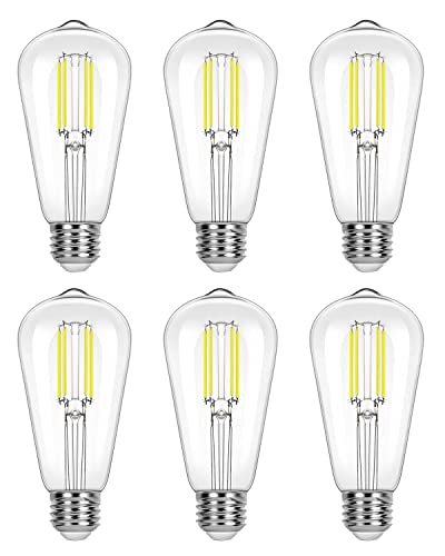 Lepro Edison Light Bulbs, Dimmable 60 Watt LED Equivalent, 4000K Neutral White Filament Vintage Bulb, E26 Medium Base, ST19 Antique Style, 6 Packs (Neutral White)