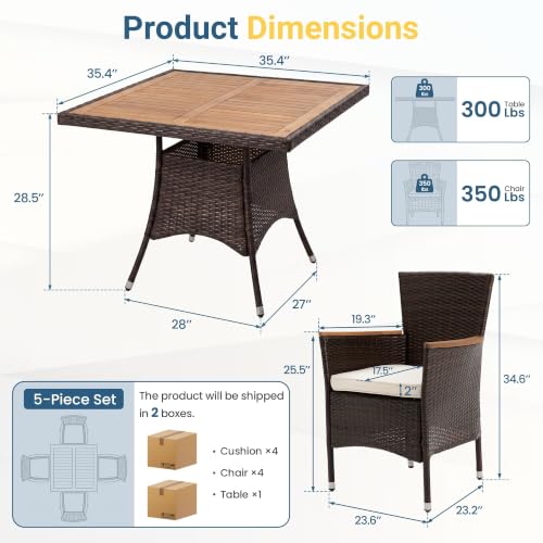Image of Wisteria Lane 10-Pieces Outdoor Patio Table and Chairs, Rattan Patio Table Set with Acacia Wood Tabletop, Patio Dining Furniture Set for 8 with Removable Cushions for Deck Garden Backyard, Brown