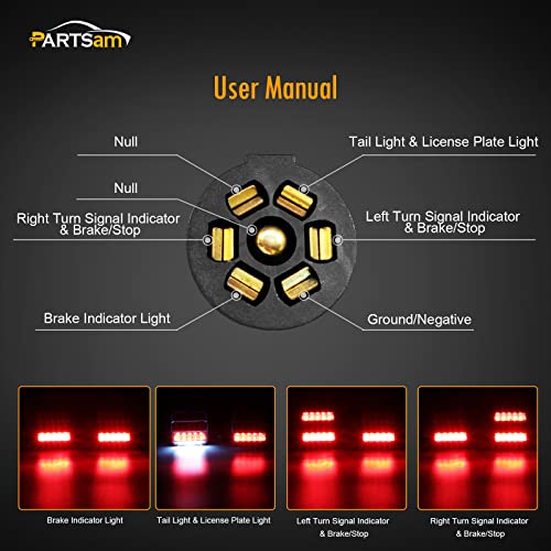 Image of Partsam Magnetic Trailer Lights Led Towing Kit Stop Turn Signals Tail Rear Brake Indicator License Plate Lamps Assembly 2x Red 26LEDs Pure Copper Wire 25ft Cable with 7 Pin Plug IP67 Waterproof 12V