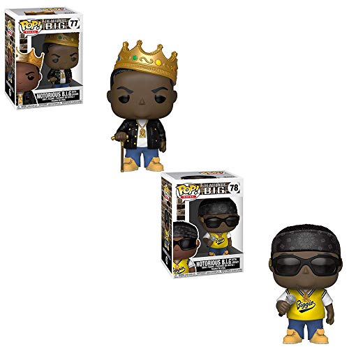 Funko Pop Rocks: Notorious B.I.G. Wearing Gold Crown And Notorious B.I.G. Wearing Biggie Jersey And Sunglasses Toy Action Figures - 2 Pop Bundle
