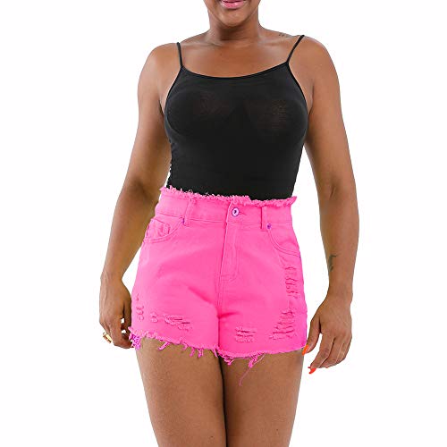 Thunder Star Ripped Jean Shorts For Women Mid Rise Frayed Raw Hem Stretchy Denim Shorts Pink L #TOP1
