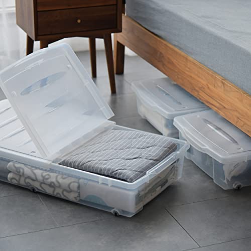 Image of Citylife 57 QT Plastic Under Bed Storage Bins with Double-opening Lids Clear Underbed Storage Containers with Wheels for Organizing Shoes, Blankets, Clothes