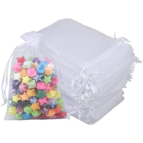 sukevitor 100Pcs Organza Bag, 7×9cm White Organza Gift Bags Jewelry Pouches Perfect for Wedding, Christmas, Birthday, Anniversary Party Supplies Cover