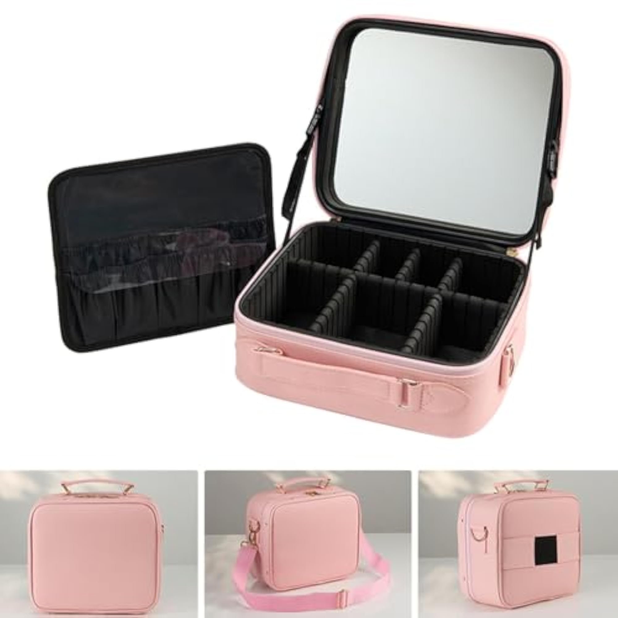Portable Makeup Box Organizer, Travel Bag with Mirror