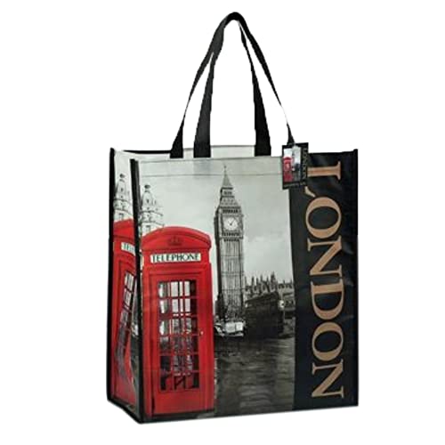 London Souvenir Big Ben and Telephone Box Shopping Bag Black/White/Red Telephone