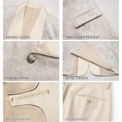 Men's 3 Piece Floral Jacquard Tuxedo Suit Shawl Lapel Wedding Party Blazer Vest Pant Outfit for Homecoming Party Prom3