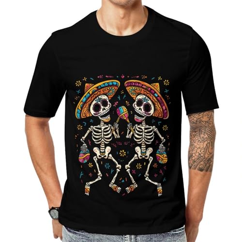 Skull Dancing Dia De Los Muertos Unisex Adult T-Shirts Summer Short Sleeve Tee Casual Tops Funny Graphic M