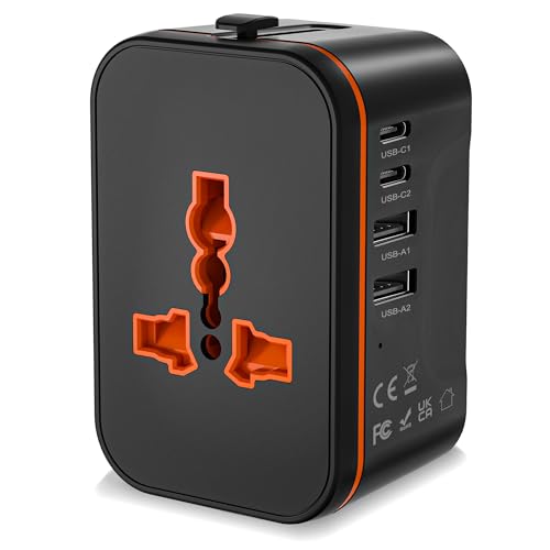 Adaptador Enchufe Universal, Internacional Adaptador de Viaje con 2 USB y 2 USB C, Adaptador Universal Enchufe Viaje Cargador Universal Travel Adapter para EU, Reino Unido, Americano, Canadá,Australia