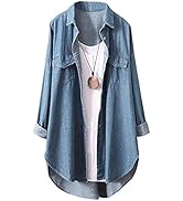 Ladyful Women's Boyfriend Denim Shirt Casual Baggy Button Down Jean Blouse Top