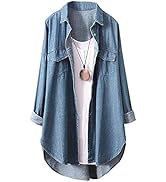 Ladyful Womens Boyfriend Denim Shirt Casual Baggy Button Down Jean Blouse Top