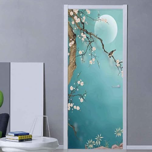 Tizhweqo Pegatina Puerta Estilo Chino Pegatinas para Puertas Estilo Chino Adhesivo Vinilo 3D Puerta Pegatina Pared Murales Papel Pintado Poster para Sala de Baño Decorativos 80x200 cm 4502a