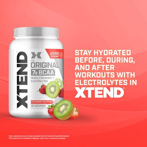 Image of Xtend Original BCAA Powder, 7g BCAAs and 2.5g L-Glutamine for Muscle Recovery Hydration and Lean Muscle, Sugar Free Intra and Post Workout Drink with Electrolytes, Strawberry Kiwi Splash, 90 Servings