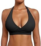 YEOREO LuxFlow Cross Over Workout Halter Sports Bra for Women Backless Gym Bra Padded Black XL