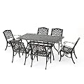 Christopher Knight Home Hallandale Outdoor Sarasota Cast Aluminum Rectangular Dining Set, 7-Pcs Set, Hammered Bronze
