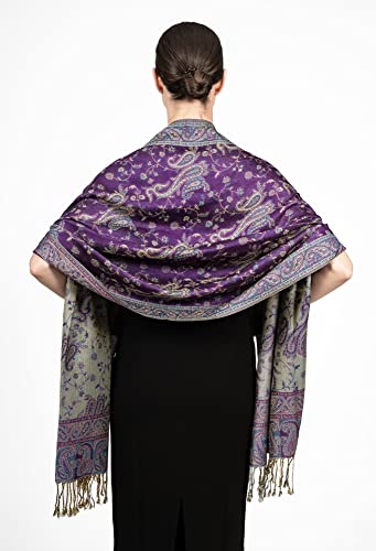 Achillea Soft Silky Reversible Paisley Pashmina Shawl Wrap Scarf W/Fringes 80" X 28" (Purple Turquoise) #TOP3