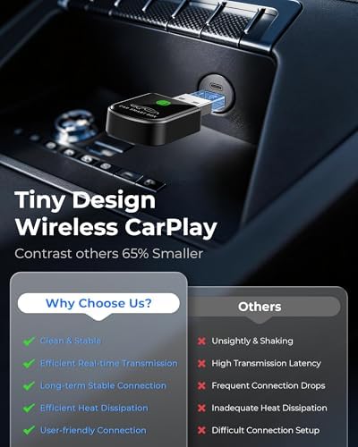 Luckyish Wireless Carplay Adapter for iPhone Latest Upgrade, Tiny Bluetooth Receiver Convert Wired to Wireless for Apple Car Play Plug & Play, Zero-Lag Media GPS Works with 2016+ Cars (Matte Black) - 1