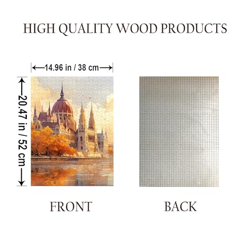 Budapest Parliament Hungary Location Jigsaw Puzzle - 500 Pieces Wooden Puzzle for Adults, Wall Art Gift, Finished Size: 20 x 15 Inch