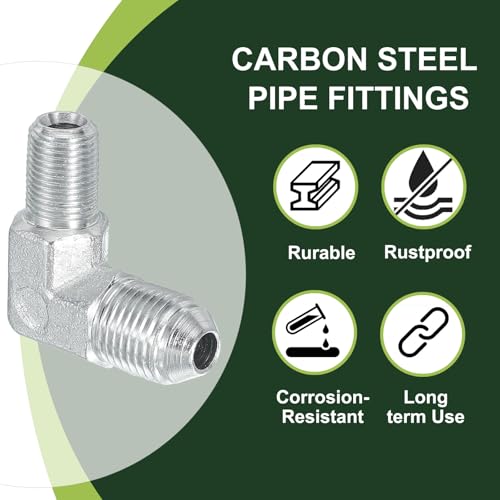 Image of PATIKIL 90 Degree Pipe Adapter, 2 Pcs 1 /2 inch Male 37 Flare JIC x 1 /8 inch BSPT Male Connector Carbon Steel Elbow Fitting for Air Hydraulic Fluid Fuel Water Oil, Silver