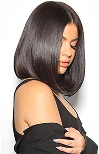 QUEENTAS Short Brown Bob Wig Shoulder Length Straight Bob Synthetic Hair Wigs for White Women with Middle Part Bangs Daily Use (14inch Dark Brown)