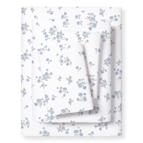 MakeMake Organics Organic Sheet Set Full (4 Piece) GOTS Certified Organic Cotton Sheets 300 TC Sateen Soft Fitted Sheet Flat Sheet Pillow Cases Toddler Kids (Full, Mini Roses)