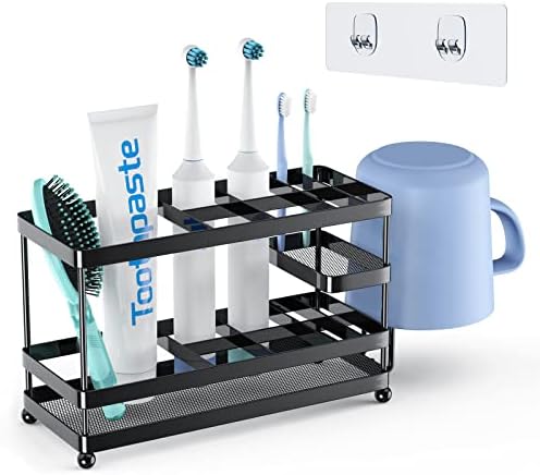 Lyizci Toothbrush Holder for Bathroom, Toothbrush Holder Wall Mounted Electric Toothbrush Holder Stainless Steel with Multi-Functional 9 Slots, Never Rust Non-Slip Toothbrush and Toothpaste Holder