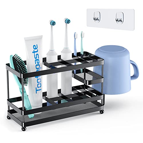 Lyizci Toothbrush Holder for Bathroom, Toothbrush Holder Wall Mounted Electric Toothbrush Holder Stainless Steel with Multi-Functional 9 Slots, Never Rust Non-Slip Toothbrush and Toothpaste Holder