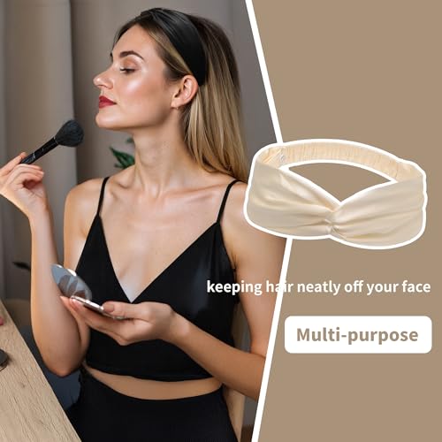 Image of ZLYC Mulberry Silk Headband for Women's Hair, Solid Beige Cream