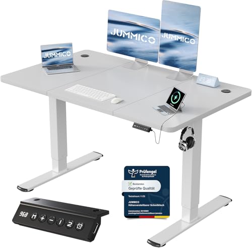 JUMMICO Höhenverstellbarer Schreibtisch mit USB-Ladeanschluss 120 x 60 cm, Schreibtisch Höhenverstellbar Elektrisch, Steh-Sitz Tisch Stehpult Verstellbarer Computertisch,Standing Desk,Grau