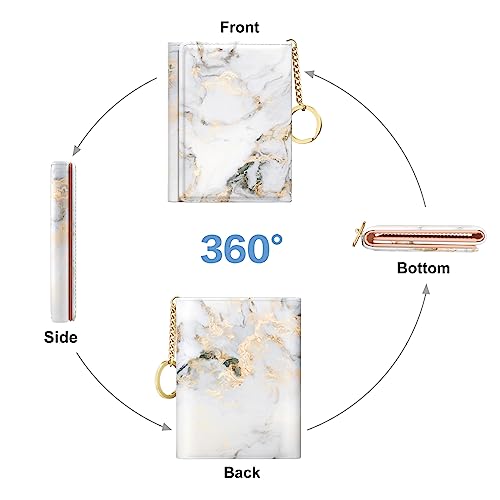 Image of Rouidr Womens Wallet, Small Slim RFID Card Wallets for Women, Cute Front Pocket Trifold Leather Card Organizer with 7 Slots & ID Window, Gray Gold Marble