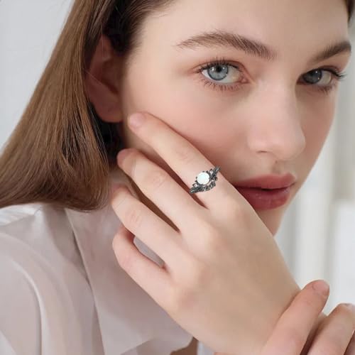 Opal/Blue Sandstone/Rutilated Quartz/Moss Agate Wedding Ring Set S925 Sterling Silver Unique Black Engagement Ring Set for Women Wife3