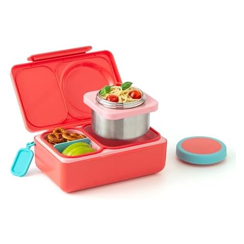 Omie OmieBox UP bento Box for Kids | Insulated Lunch Box | Leak Proof Thermos Food jar | Cooler ice Pack | 2 Compartments (Cherry Pink) Cover