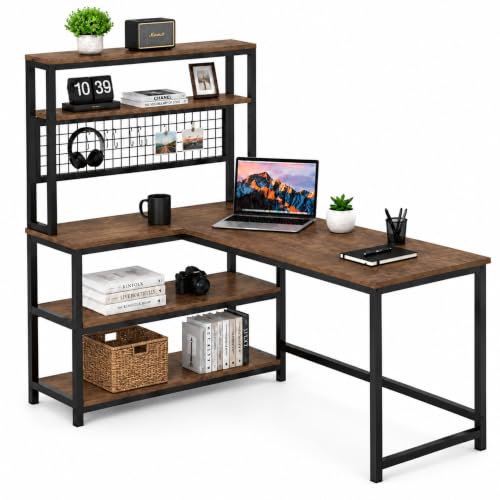 L Shaped Office Table | Wooden Study Table with Bookshelf | Compu...
