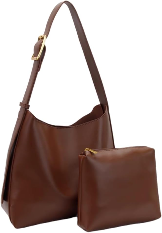 PU Leather Shoulder Bag for Women, Designger Tote Bag, Retro Large Vegan Tote Purse with Wallet