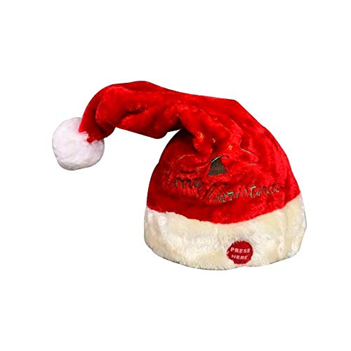 Rote elektrische Weihnachtsmütze, Plüschspielzeug, Musik, Weihnachtsmann, weicher Plüsch, lustig, singend, tanzend, Weihnachtsmannmütze für Erwachsene und Kinder Weihnachtsdekoration Cover