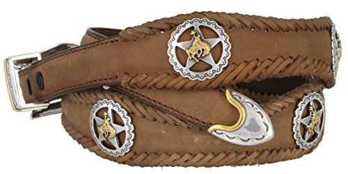 Western Texas Ranger Braided Woven Leather Belt with Star Rodeo Cowboy Conchos3