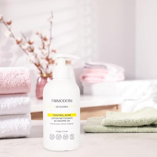 FARMODERM CONTROL DE ACNÉ - Limpiador al azufre - Piel grasa y anti-impurezas - Antiespinillas y puntos negros para cara, espalda, cuerpo - 300ml con dosificador