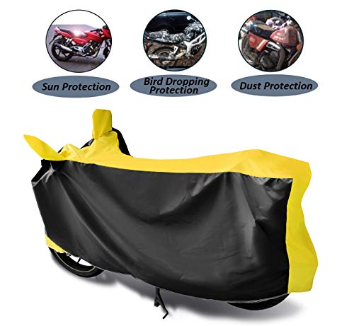 Image of Auto Hub Bike Cover Compatible with TVS Apache RTR 160 with Mirror Pocket, Dustproof, Heat Resistant, Triple Stitched, Apache 160 Bike Cover- Black, Yellow