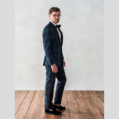 Leisure Mens Green Plaid Blazer 2 Pieces Vintage Checkered Wedding Prom Grooms Tuxedo Suits Jacket Pants Set4