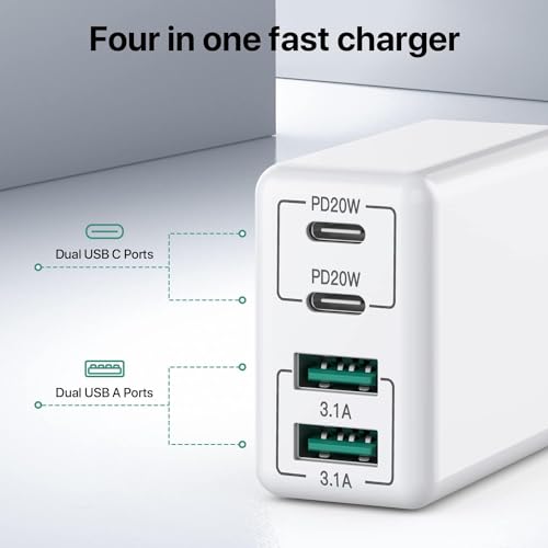 USB C Ladegerät, 40W 4 Ports USB C Ladegerät Block, Schnellladeblock Dual Port PD3.0+QC Wandstecker Multiport USB Netzteil Kompatibel mit… – Ansicht 3