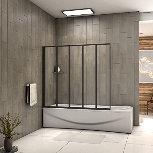 Biubiubath Mampara de ducha plegable (1200 x 1400 mm, 5 pliegues), color negro mate